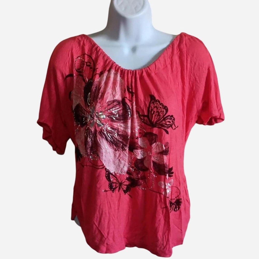 2000s Y2K Butterfly Graphic Ribbon Back Top, Pink, Annabelle Medium, USA